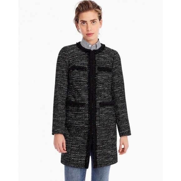 NWT NEW J.CREW TWEED BLACK LONG JACKET COAT 6 SOLD OUT! - Picture 3 of 14